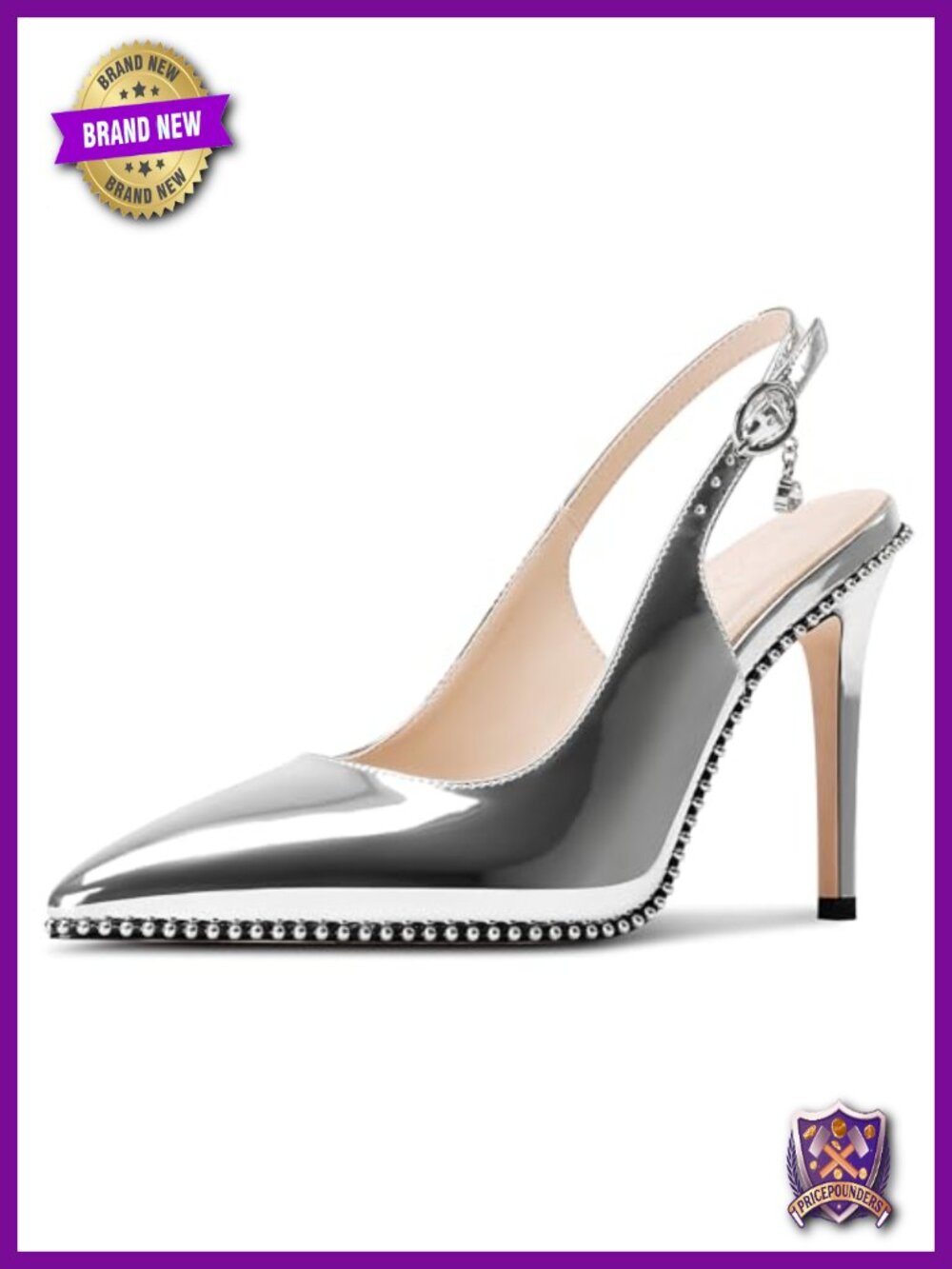 Beaded Slingback Pumps High Stiletto Heel Pointed Toe Slip-on Dress Sandals